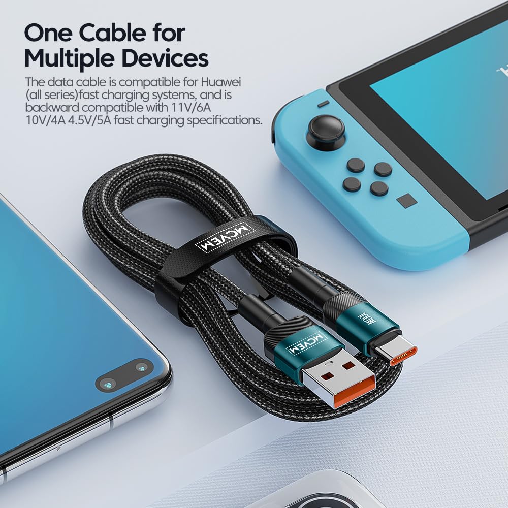 MCVEM 100W USB A to C Fast Charging Data Cable 3.3 Feet USB to USB C Cable for Android Charging, iPad, iPhone 15, Devices with USBC Charging - USBA