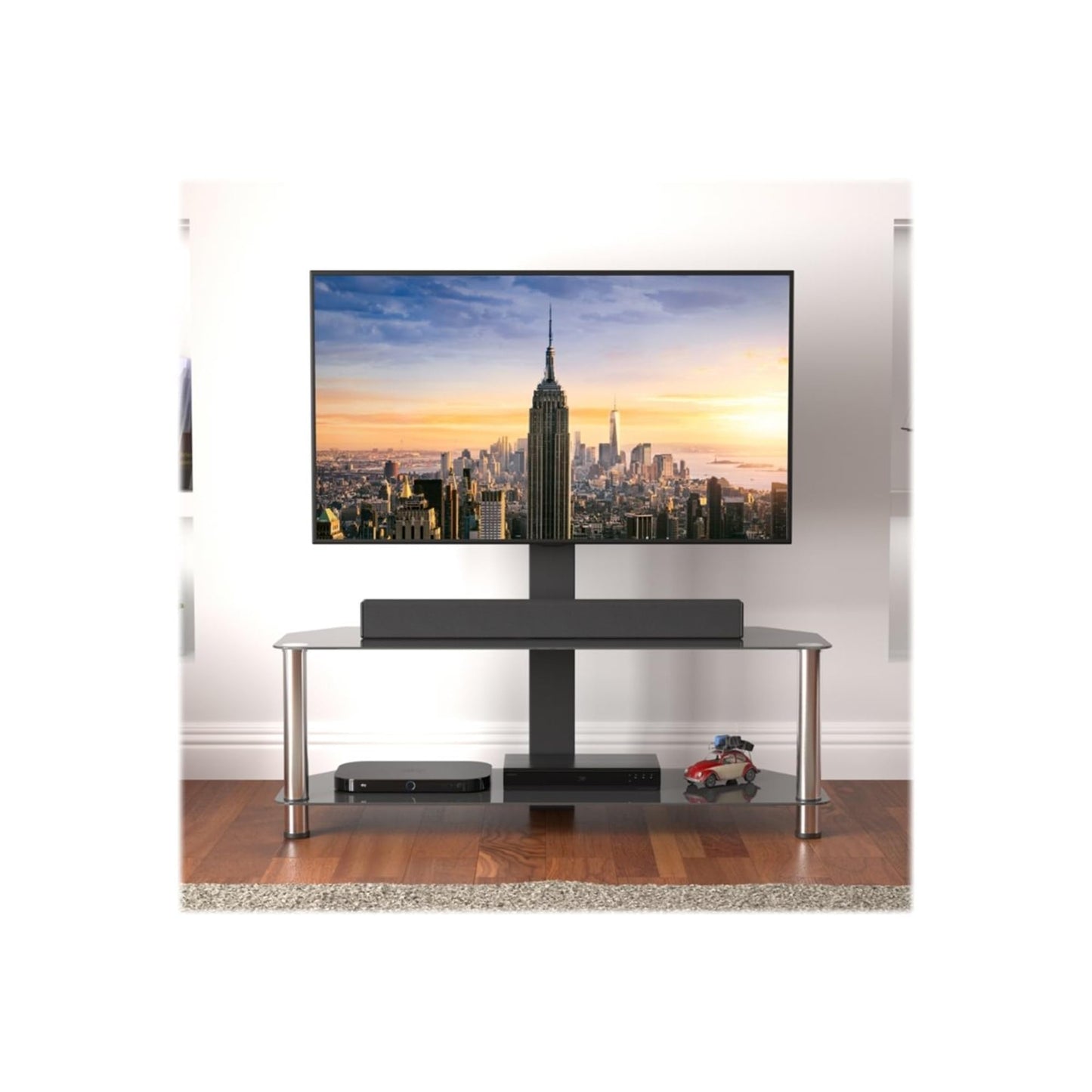 AVF Steel and Glass Stand with TV Mount for TVs up to 65" in Black/Chrome