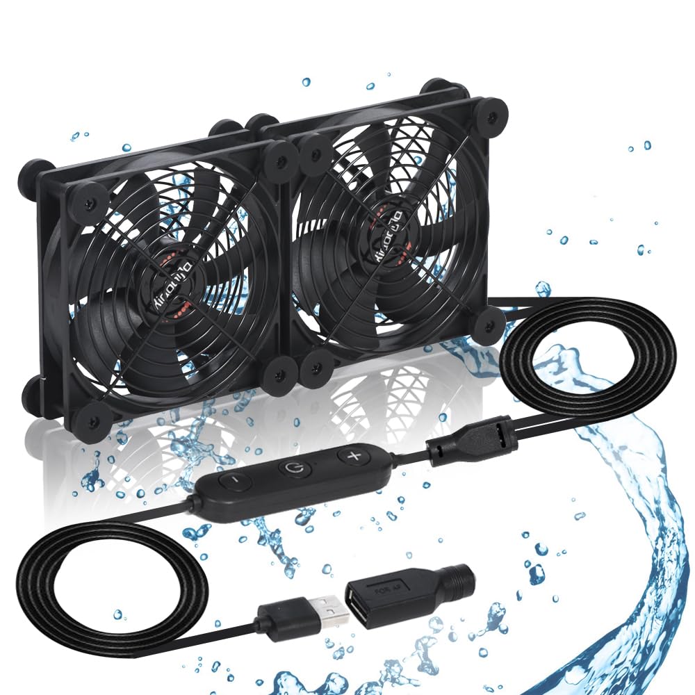 Xiaoqijia Dual 120mm Fan with 10 Speed USB 5V DC 12V IPX5 Waterproof Cooling Fan for Tablet TV Receiver Router DVR Xbox Greenhouse Kennel Computer