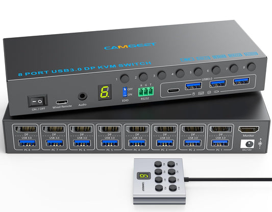 8 Port Displayport KVM Switch 4K@60Hz EDID Simulation, USB3.0 KVM Switch Displayport for 8 Computers Share 1 Monitor and 4 USB Devices,KVM Switches