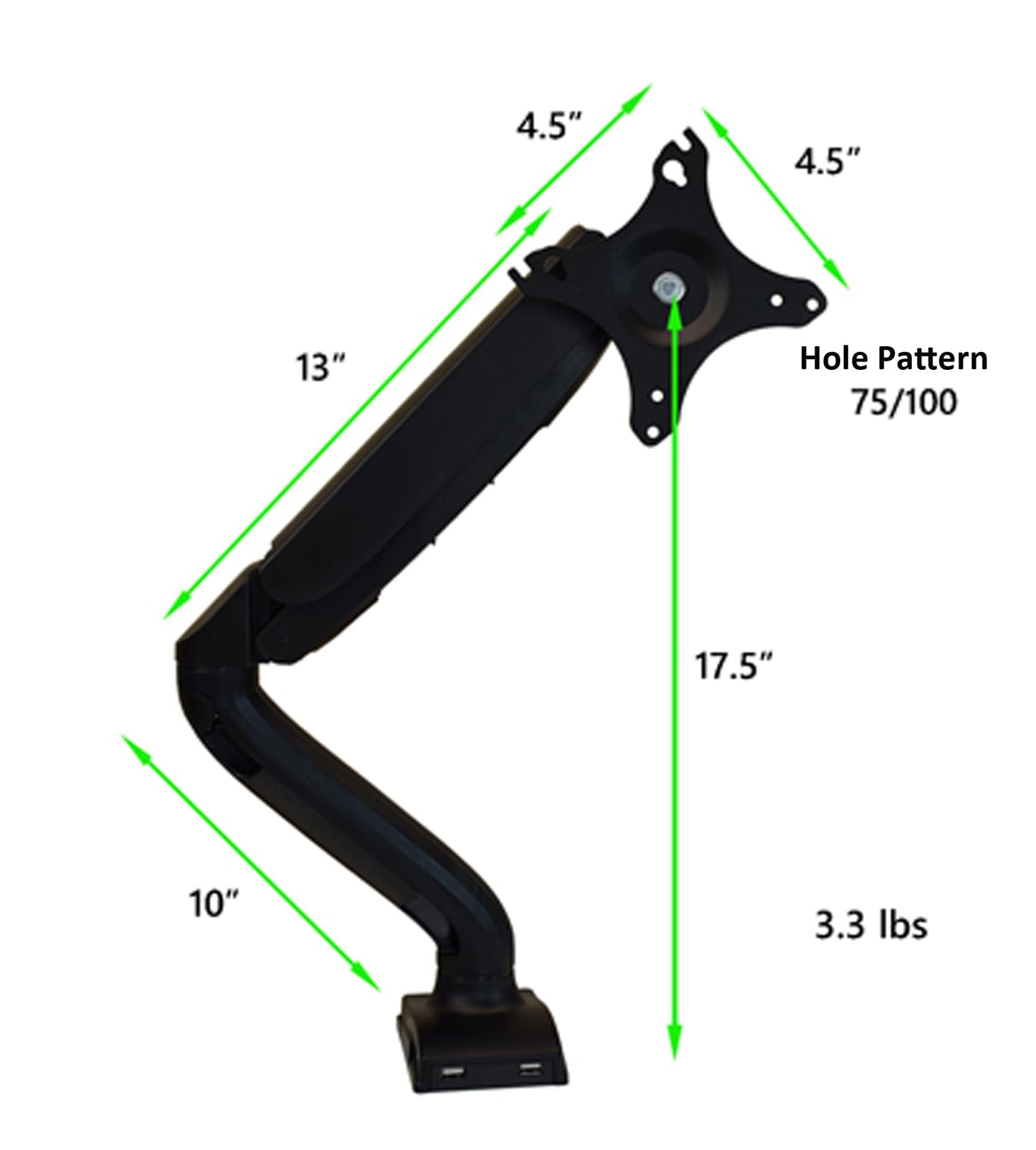 Single Monitor Arm Desk Mount, Computer Monitor Arm Mount w/2 USB Ports Adjustable Height Single Riser, Universal Clamp, Computer Riser, Work from