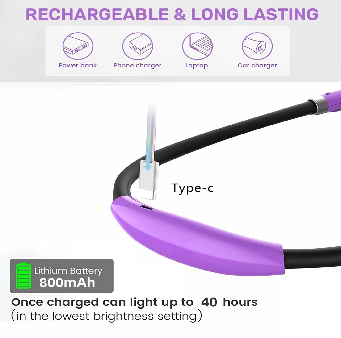 Betensh LED Reading Light, Rechargeable 4 LED Neck Book Light, Flexible Neck Lamp for Reading in Bed or Car with Adjustable Brightness, Ideal