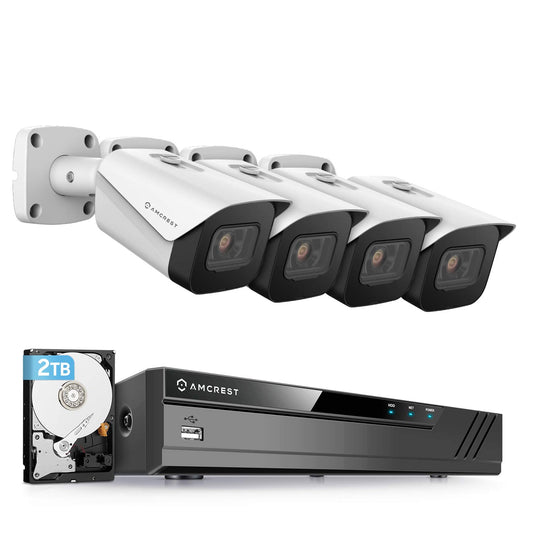 Amcrest 4K Security Camera System w/ 4K (8MP) 8CH PoE NVR, (4) x 8-Megapixel IP67 Weatherproof Metal Bullet POE IP Cameras, Pre-Installed 2TB Hard