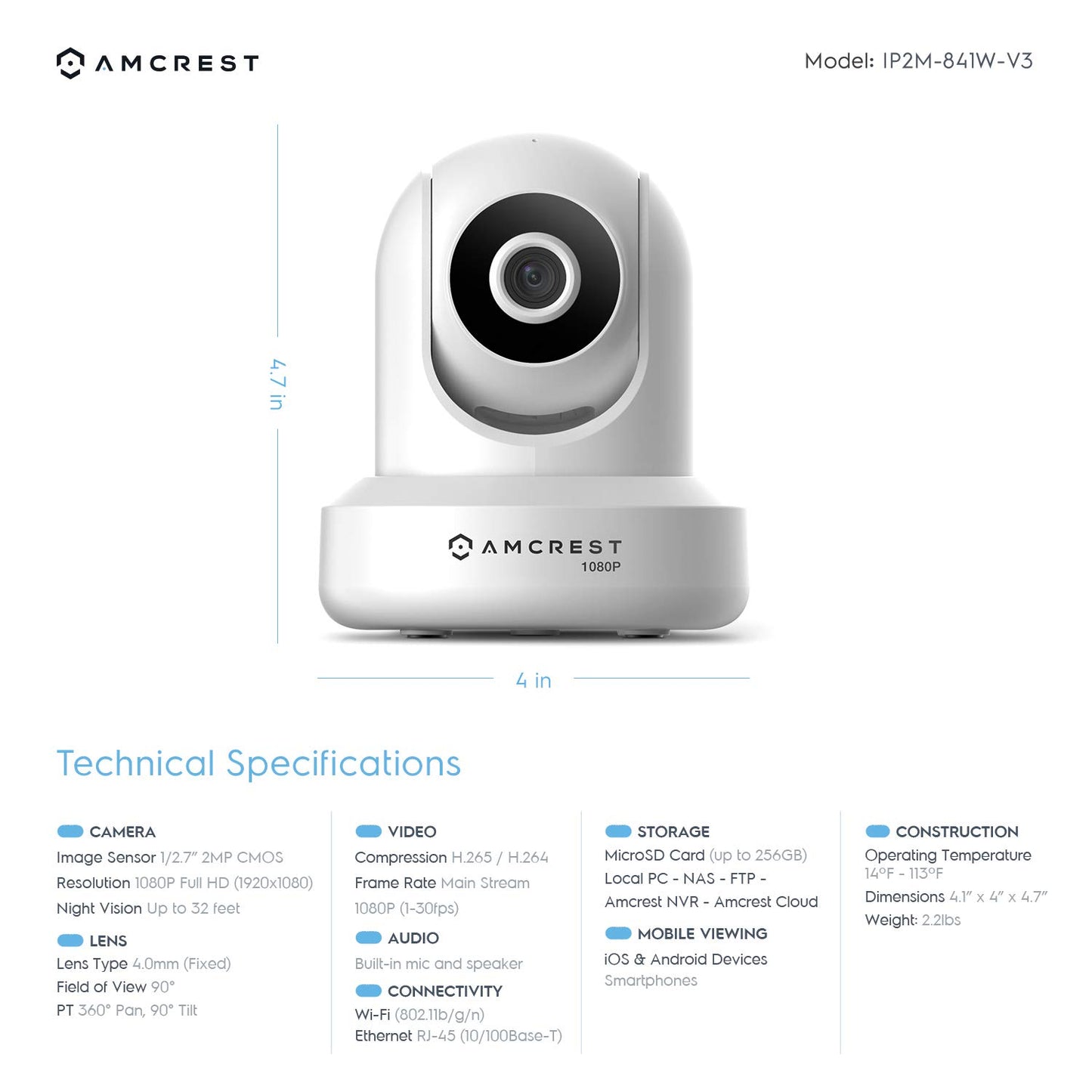 Amcrest 1080p WiFi Camera Indoor, 2MP Pan/Tilt Home Security Camera, Auto-Tracking, Motion & Audio Detection, Privacy Mode, Enhanced Browser
