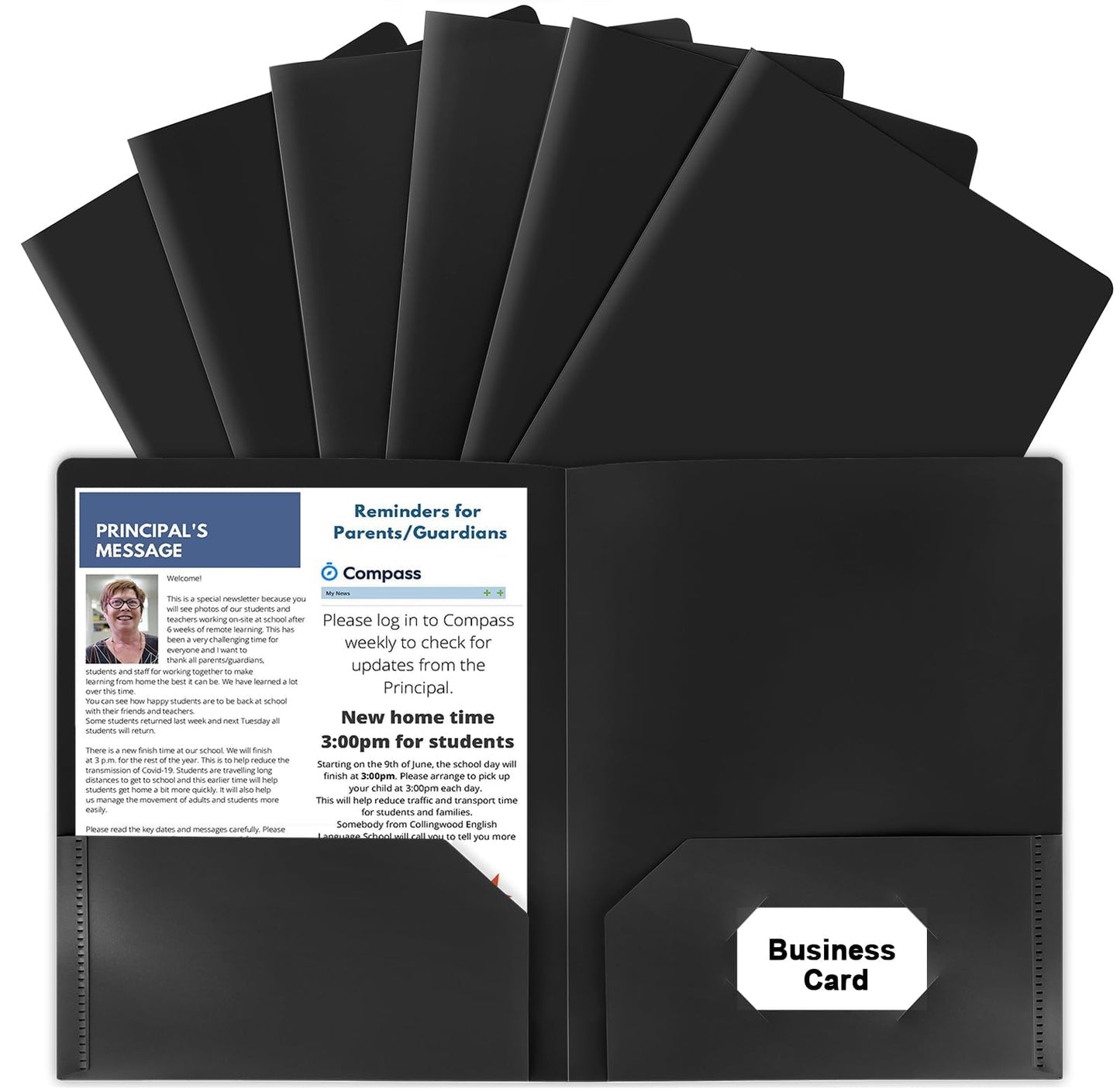 6 Pack Black File Folders with Pockets, Letter Size Plastic 2 Pocket Folder