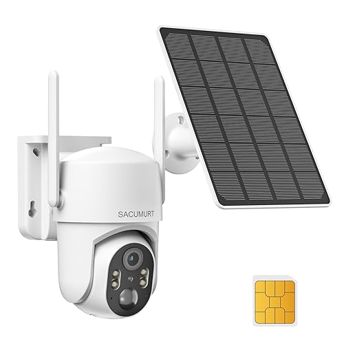 SACUMURT 4G LTE Cellular Security Camera Outdoor Wireless, No WiFi Security Cameras, Solar Camera Outdoor Wireless, 360 PTZ, 2K HD, Motion Detection