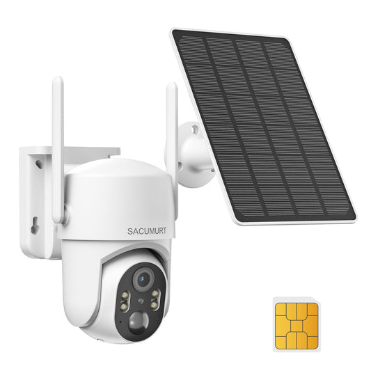 SACUMURT 4G LTE Cellular Security Camera Outdoor Wireless, No WiFi Security Cameras, Solar Camera Outdoor Wireless, 360 PTZ, 2K HD, Motion Detection