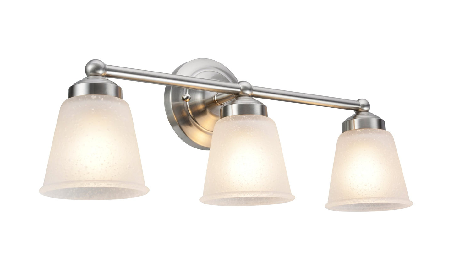 Aspen Creative 62014-1, Three-Light Metal Bathroom Vanity Wall Light Fixture, 24" Wide, Transitional Design in Satin Nickel with Frosted Seeded Glass