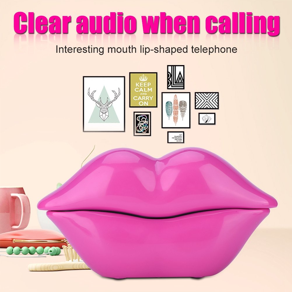 ASHATA Landline Telephone,Corded Telehone Funny Rose Red Lip Plastic Telephone Wire Landline Phone for Home Decoration,for Your Friend