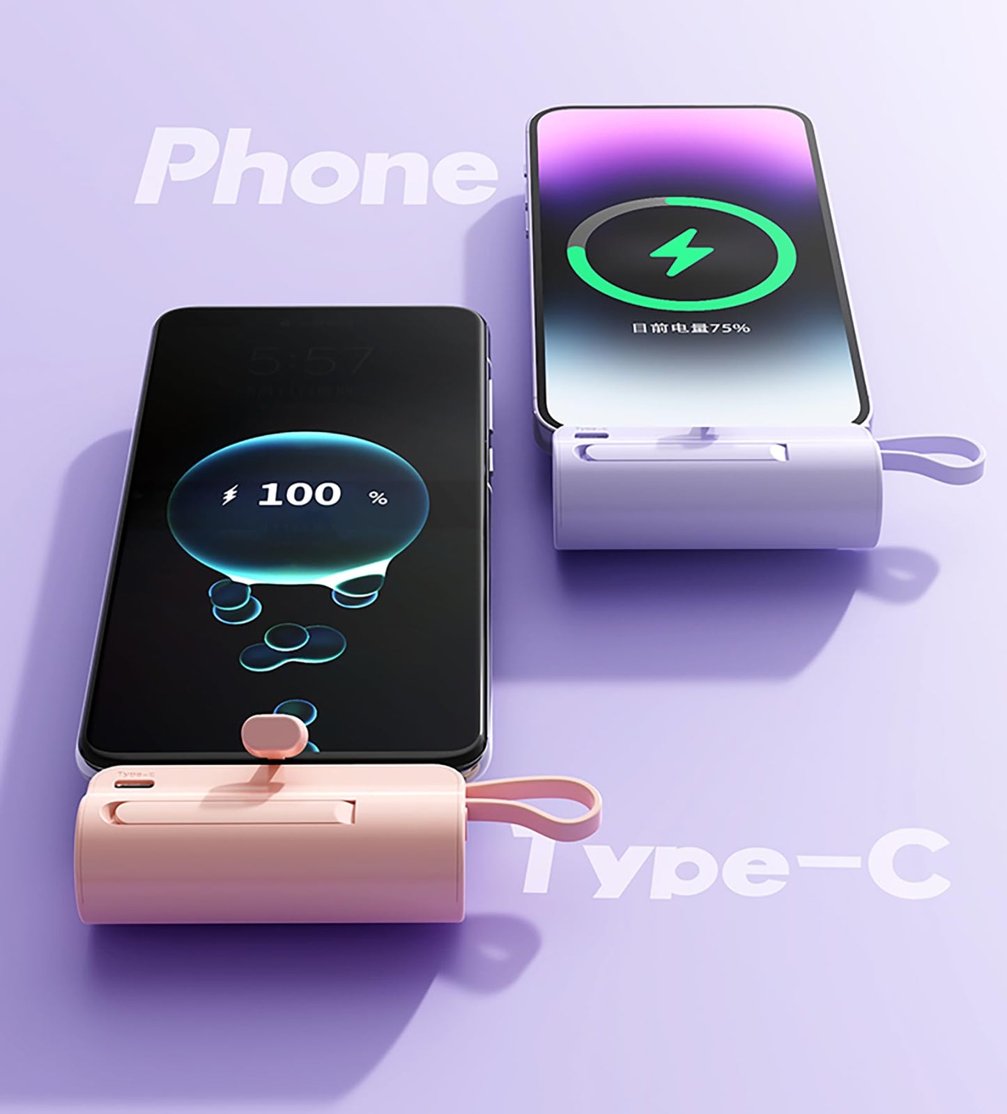 CooLuzer Mini Power Bank,Capsule Power Phone Charger 5500mAh,Portable Charger with Dual USB-C Ports for iPhone 17/16/15/15 plus/15 pro/15 pro