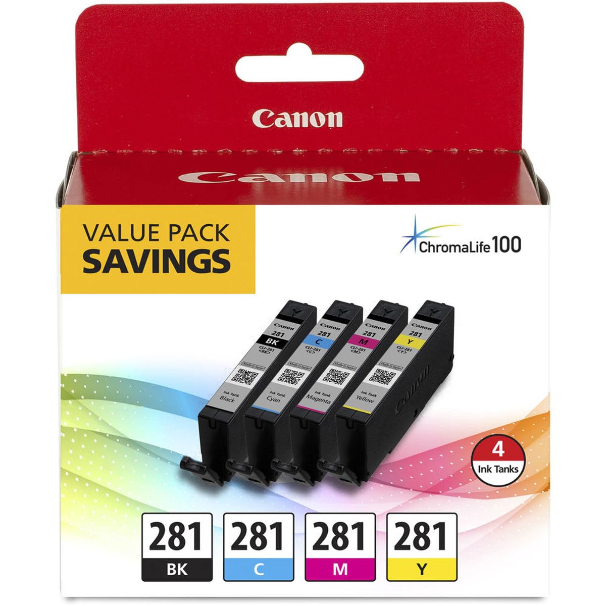 Canon 2 Pack CLI-281 BKCMY Combo 4-Pack of Black, Cyan, Magenta, and Yellow Ink Tanks for Pixma Inkjet Printers