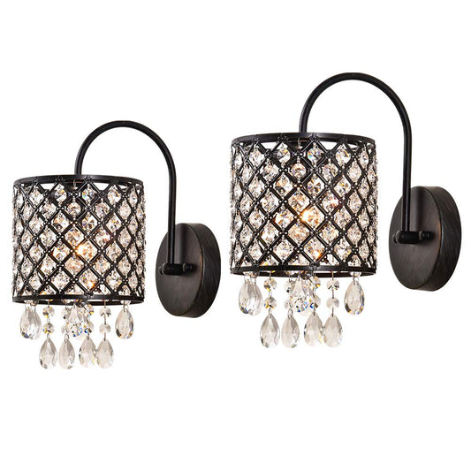 Maxax Crystal Wall Sconce, Modern Indoor Wall Lamp, Vanity Lighting Fixture with Lattice Drum Shade, ETL Listed, for Living Room, Bedroom, Hallway