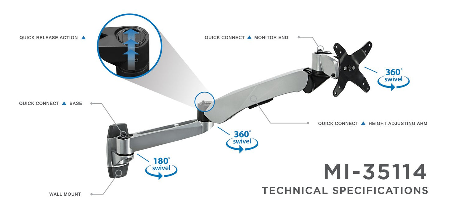 Mount-It! MI-35114S Height Adjustable, Articulating, Rotating, Tilting, and Swiveling 360 Degrees, Vesa 75mm and 100mm Compatible, Lcd, Plasma, Tv