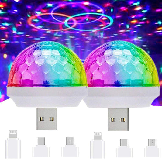 USB Mini Disco Lights 2 pcs Magic Ball Stage Lights in Multi-Color for Halloween & Parties