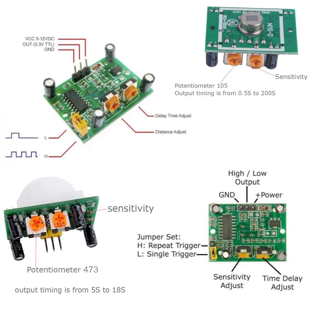 Stemedu 5pcs HC-SR501 PIR Infrared Motion Sensor Human Body IR Movement Detector Sensor Module for Arduino for Raspberry Pi