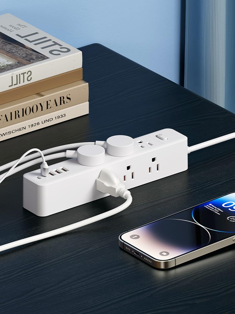 5 FT Power Strip Outlet Extender Surge Protector 3 Sided with Extension Cord 9 AC Outlet 5 USB Ports (2 USB C) Desk Charging Station for Home College