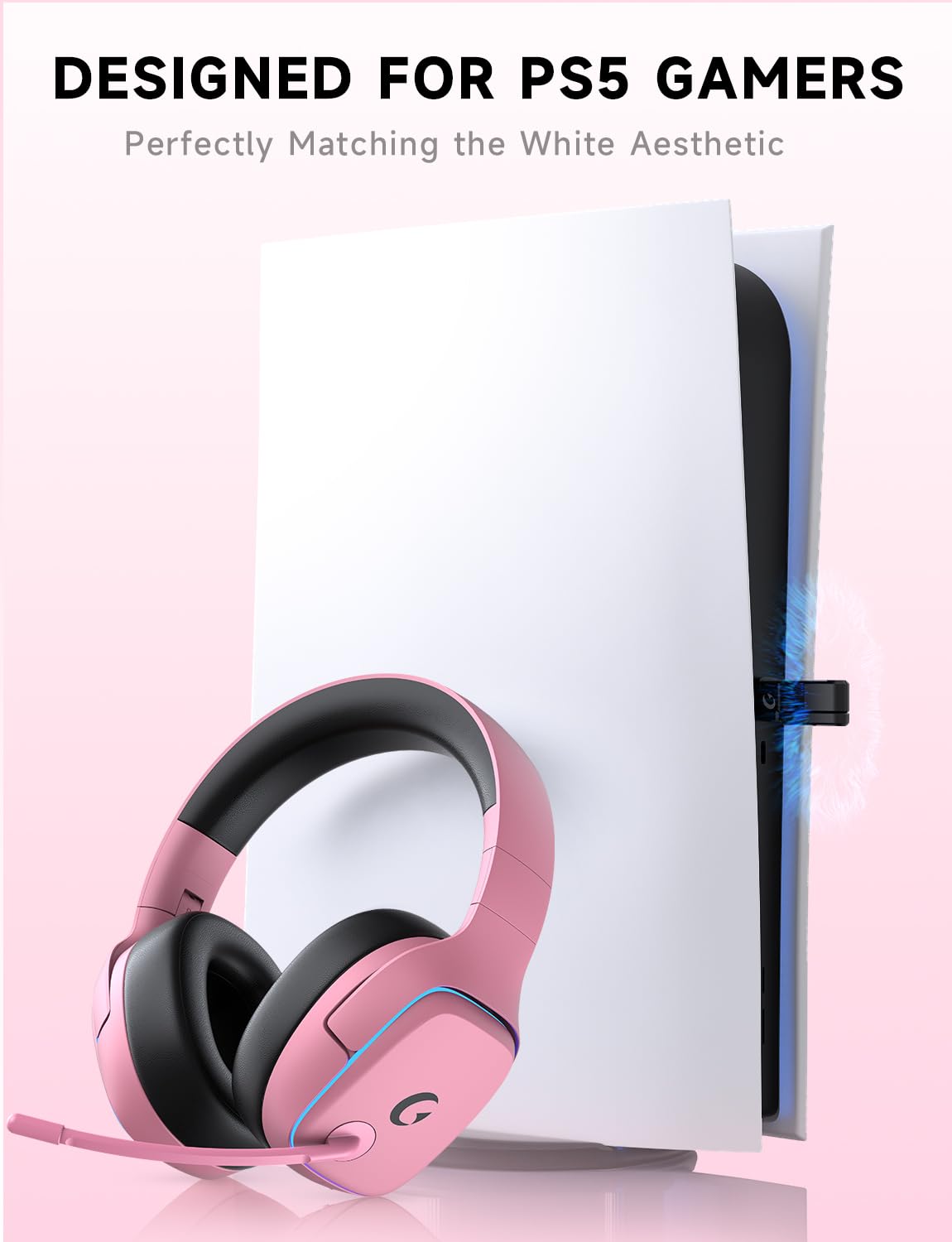 Gvyugke 2.4GHz Wireless Gaming Headsets for PS5, PS4, PC, Switch, BlushPink