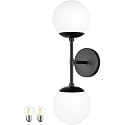 KoKo&Yukina Mid Century Modern Bathroom Matte Black Bathroom Vanity Light Fixtures Globe Sconce 2 Light Vanity Light Milky White Vanity Light Mid