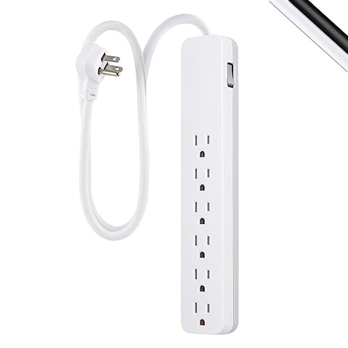 GE Home Electrical 3-Outlet Power Strip, 15 ft Extension Cord, 16 Gauge, Twist-to-Close Safety Outlet, White, 51962 & GE 3-Outlet Power Strip, 9 Ft
