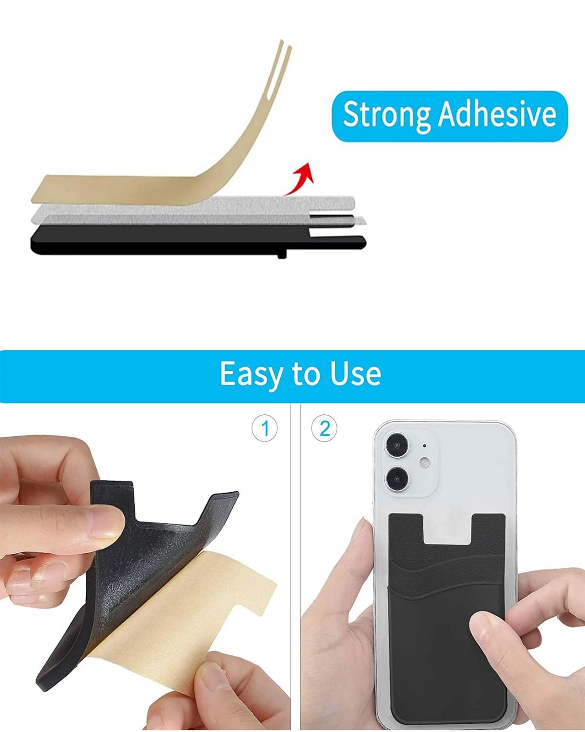 BIAJIYA Card Holder for Phone Case, Silicone Phone Card Holder Stick On Phone Wallet, Sticky Wallet ID/Credit Card Holder Pouch for iPhone Samsung