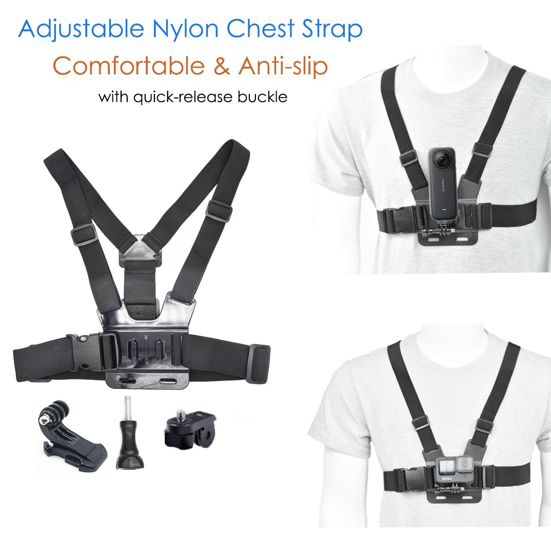 Accessory Kit for Insta360 X5/X4/X3/Ace Pro/Go3S - Action Camera Chest/Backpack/Head Strap Mount Bundle Compatible with GoPro Hero 13-10, DJI Osmo