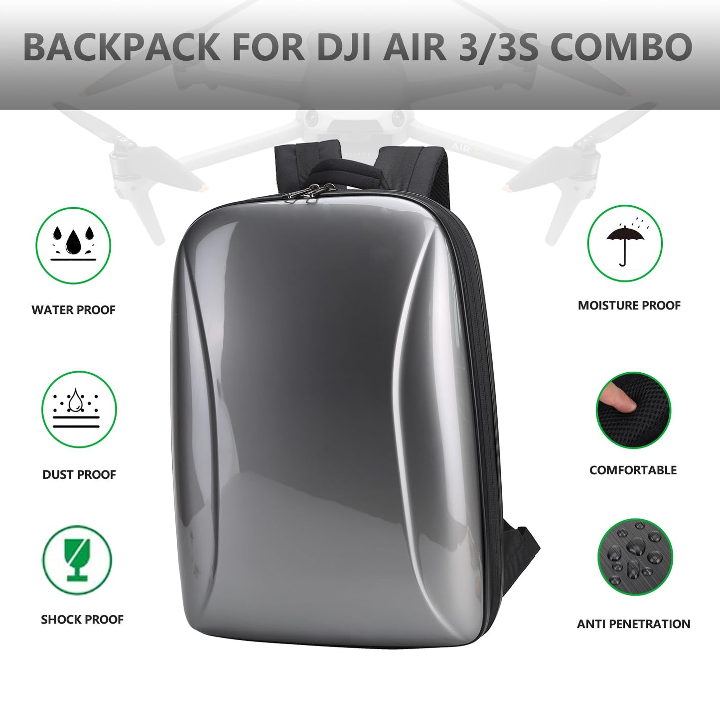 Flyekist Carrying Case for DJI Air 3S / Air 3,Waterproof Hard Backpack for DJI Air 3S / Air 3 Fly More Combo,RC 2/RC-N2 Remote Controller,Intelligent