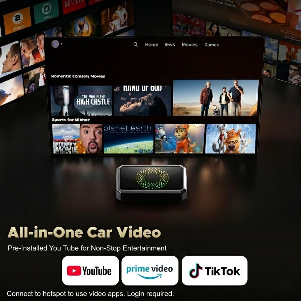 TOGUARDGO 3-in-1 Wireless Carplay Adapter Magic AI Box with YouTube TikTok APPs Upgrade Wired Car Play to Wireless Support USB Drive for iPhone 10+