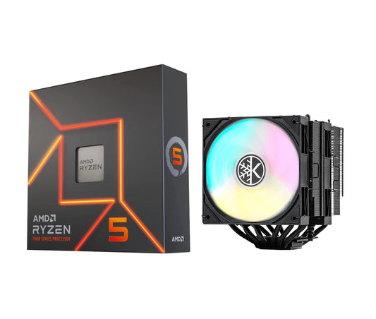MICRO CENTER CPU Air Coolor Combo - AMD Ryzen 5 7600X CPU Processor with KINGCOOL Iron Wind 120mm ARGB CPU Air Cooler