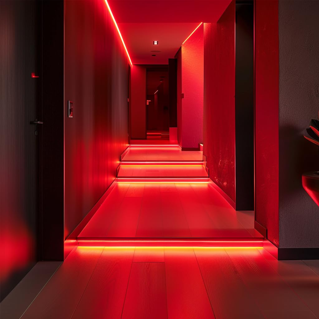 TOPAI 4mm Ultra Thin COB LED Strip Red 620-625nm 16.4ft, DC 12V Dotless High Density 400LEDs/M 7W/M, CRI>90 Cuttable Flexible with 3M Adhesive