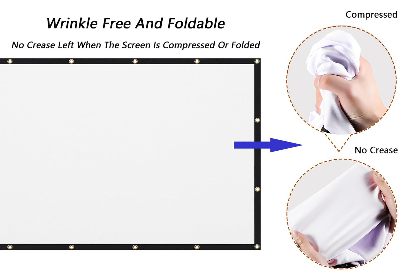 Mdbebbron 120 inch Projector Screen 16:9 Foldable Anti-Crease Portable Projector Movies Screens for Home Theater Outdoor Indoor Support Double Sided