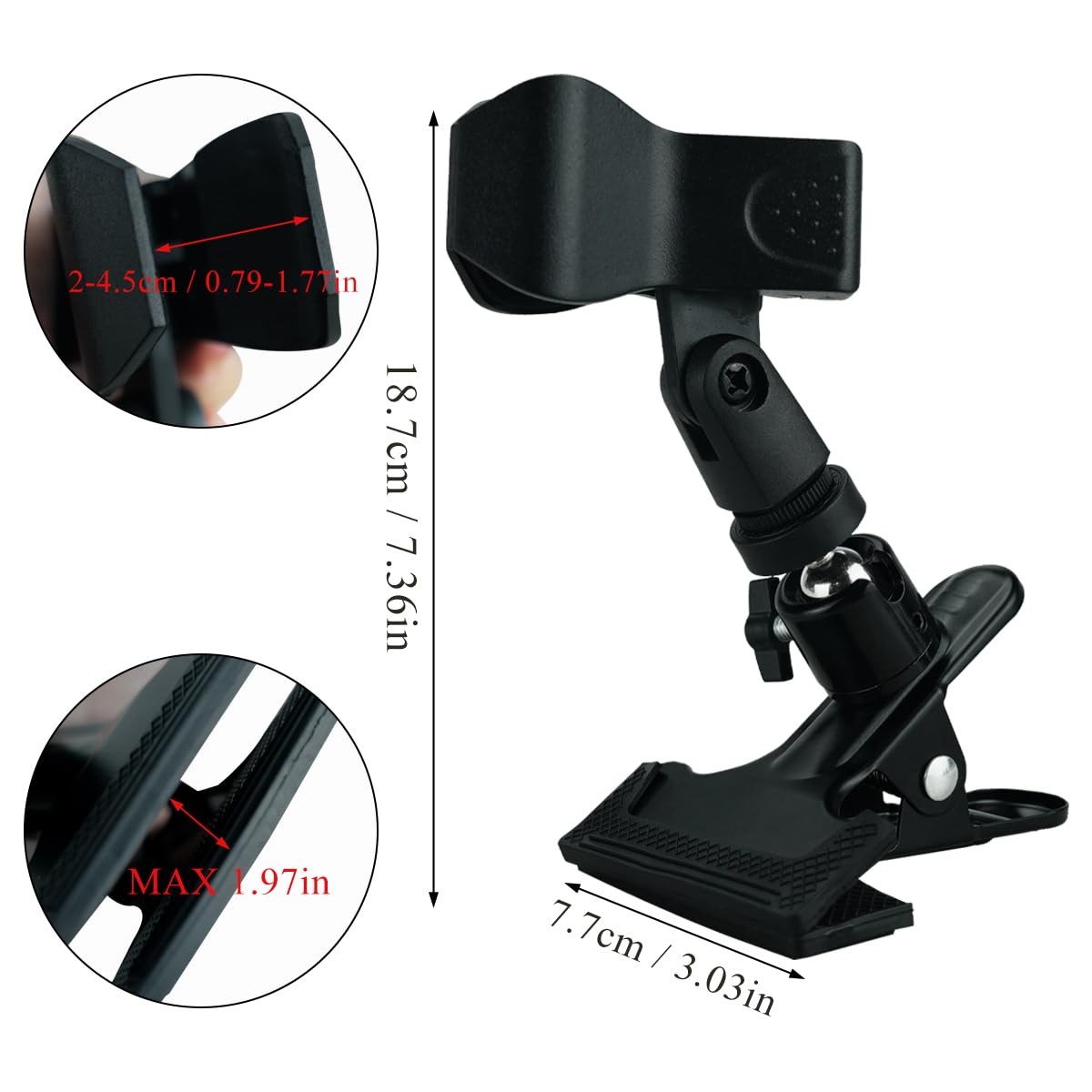 Mic Clips for Stands Set Trumpet 360 degree Wireless MicClamp for Mic Stands Accessories 1/4-inch Mount Black 2 Pieces