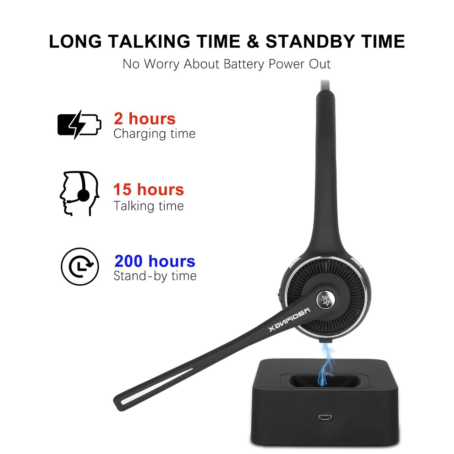 Trucker Bluetooth Headset Wireless Headset with Microphone Over The Head Headset with Noise Cancelling Sound On Ear Car Earphones Office Earpiece