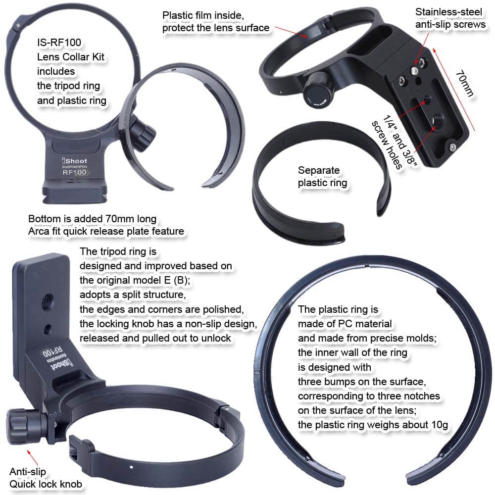 iShoot Lens Collar Tripod Mount Ring Compatible with Canon RF 100mm f/2.8L Macro is USM, Lens Support Holder Bracket Bottom is Arca-Swiss Fit Quick