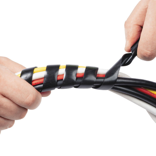 D-Line 8.2ft Black Cord Wrap, Spiral Cable Sleeve, Wire Wrapper for Cables 0.39-1.5in Diameter, Computer Cord Organizer, Wrap by Hand Cord Bundler