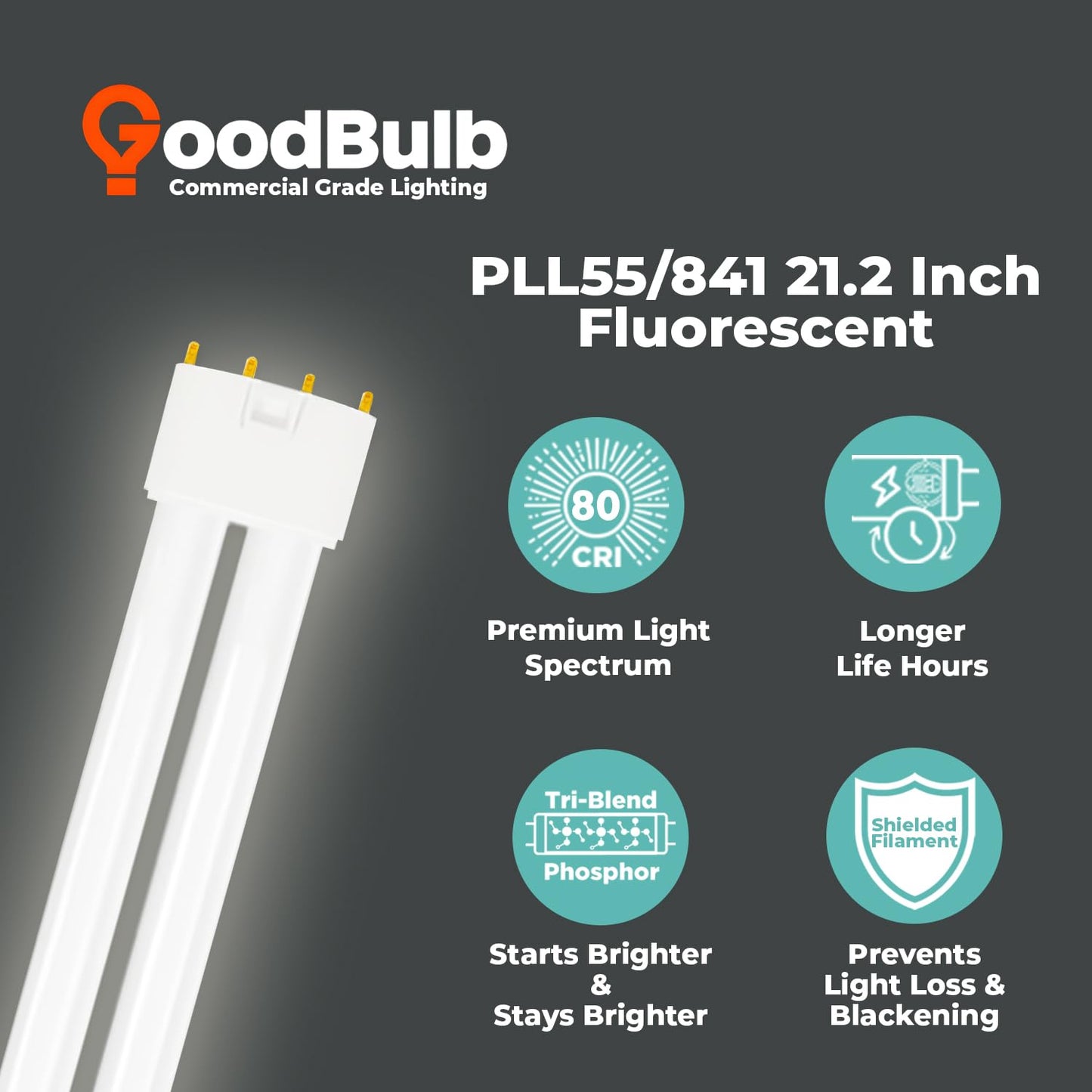 GoodBulb PLL55/841 | 55W 21.2" Twin Tube Compact Fluorescent Light Bulb | 4-pin 2G11 Base 4100K Cool White 3900 Lumen | 36000 Hour Long Life Biax |