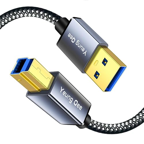 Yeung Qee USB 3.0 A to USB B Cable 3 ft,Nylon Braided USB 3.0 Cable Type A Male to B Male Printer Cable Compatible with Docking Station, External Hard