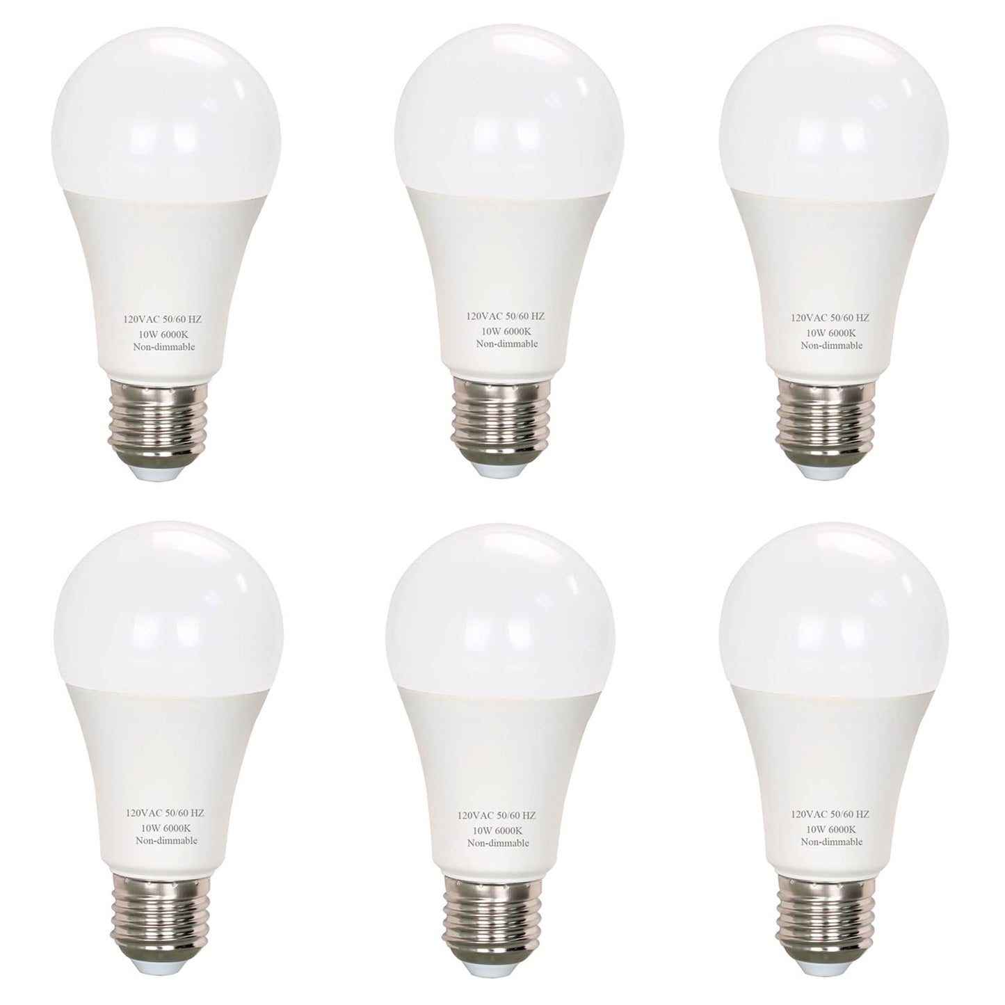LEDBEFINE A19 LED Light Bulb 60 Watt Equivalent, Daylight White 6000K, 800 Lumens 10W LED Bulbs Bright White, Non-dimmable, 6-Pack