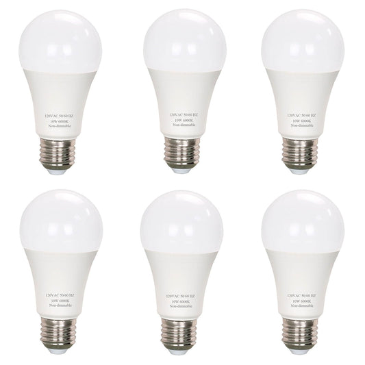 LEDBEFINE A19 LED Light Bulb 60 Watt Equivalent, Daylight White 6000K, 800 Lumens 10W LED Bulbs Bright White, Non-dimmable, 6-Pack