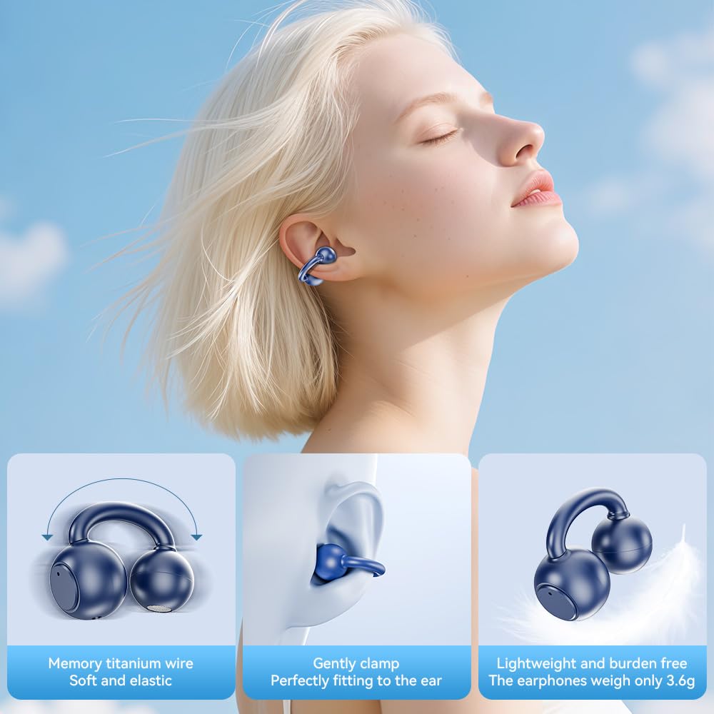 MZYMI Open Ear Earbuds, Bluetooth 5.4 Clip On Headphones,with Mic, 56H Playtime, IPX5 Waterproof, Clip-On Fit, Clear Audio, for Small Ears, Workout…