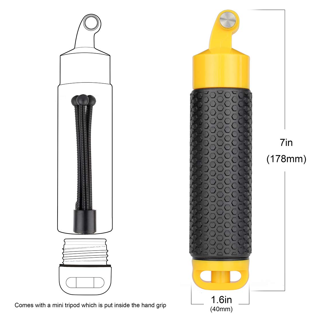 GEPULY Floating Hand Grip with Mini Tripod Stand Waterproof Stick Pole for Insta 360 GoPro Hero 13 12 11 10 9, AKASO DJI Action 6 Handle Mount