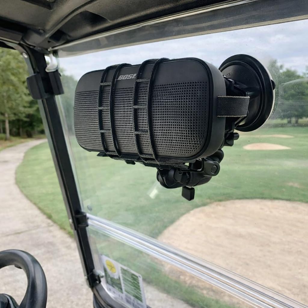 Anchored Mounts Golf Cart Bluetooth Speaker Mount - Fits All Speaker Sizes - Compatible: Boat, ATV, UTV, Bike - Adjustable Straps - Heavy Duty Suction