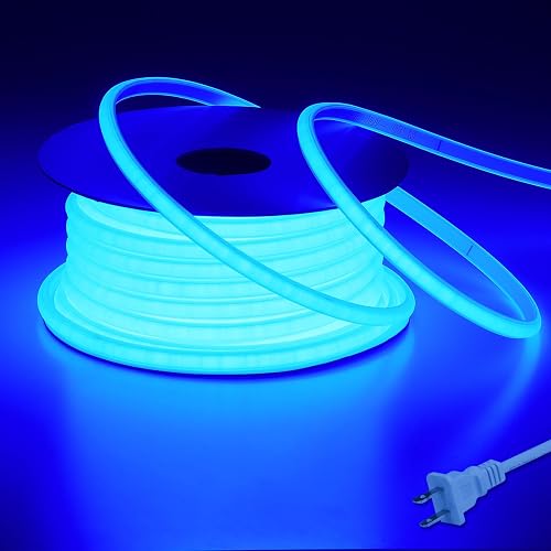 BENLUN AC 110V COB LED Strip Lights Outdoor Waterproof 65.6ft, Blue Super Bright 200W LED Rope Light, IP65 Flexible Cuttable, for Bedroom Garden