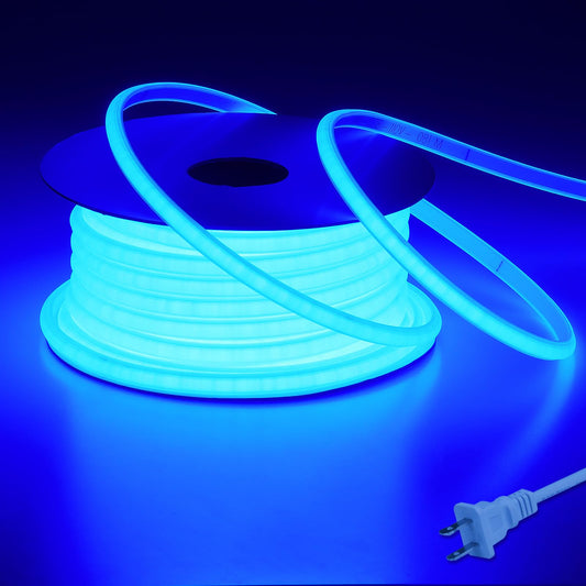 BENLUN AC 110V COB LED Strip Lights Outdoor Waterproof 65.6ft, Blue Super Bright 200W LED Rope Light, IP65 Flexible Cuttable, for Bedroom Garden