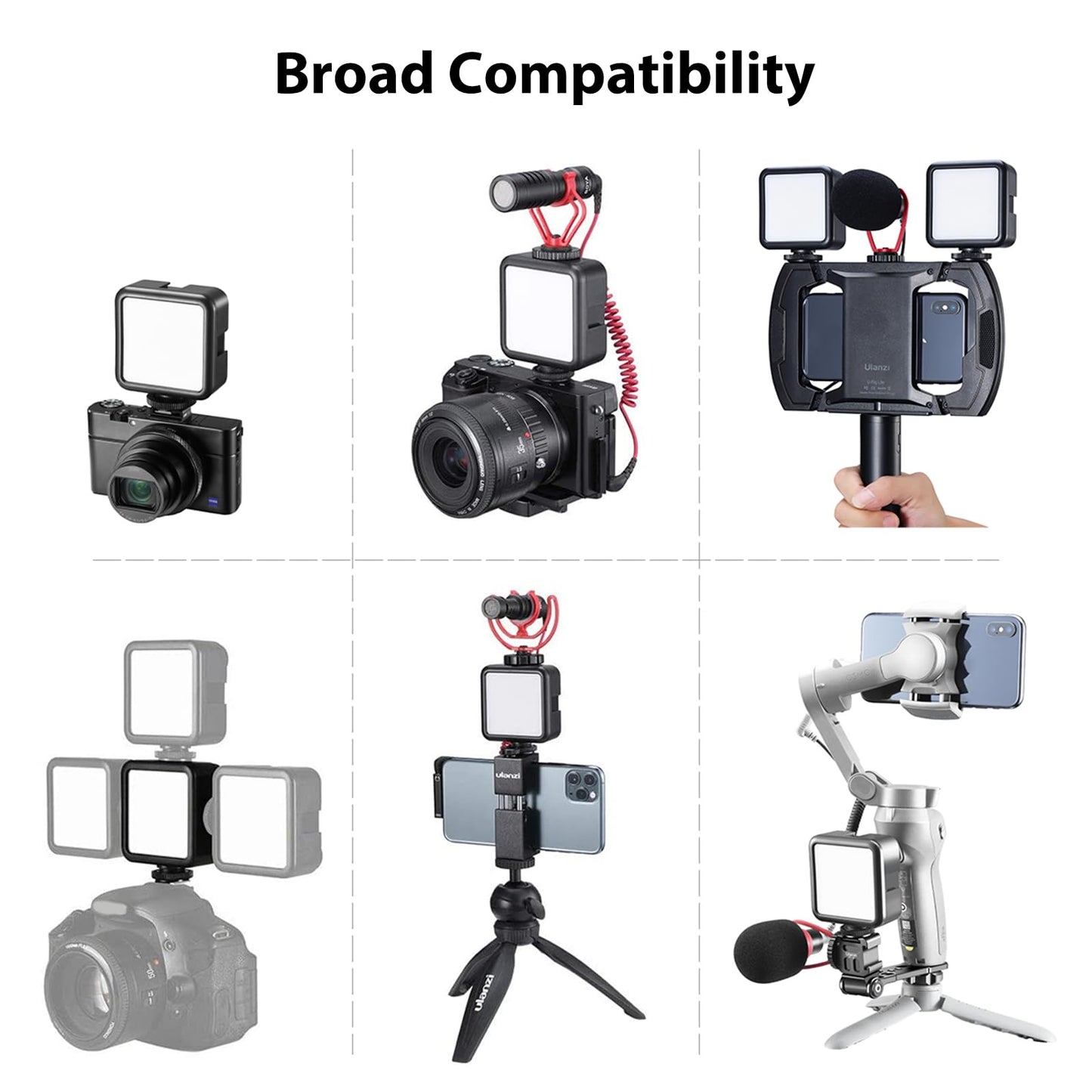 ULANZI VL49 2000mAh LED Video Light w 3 Cold Shoe, Rechargeable Soft Light Panel, Portable Photography Lighting for DJI OSMO Sony DSLR Canon Camera