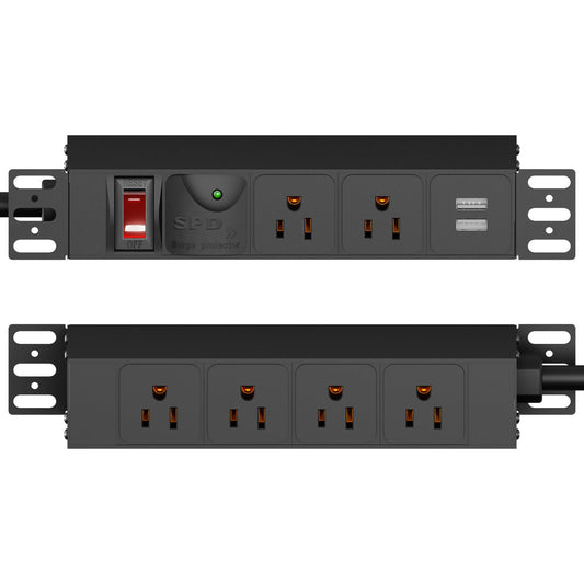 10 inch Rack PDU, 1U 6 Outlets(2 in front, 4 in back),1020J Surge Protection and 15A Overload Switch & 2 USB-A, Rack Mount Power Strips for 10'' Mini