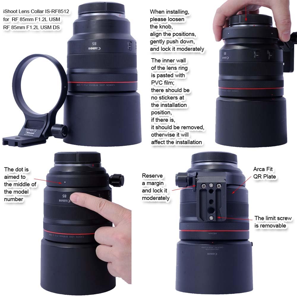 iShoot Lens Collar Tripod Mount Ring Compatible with RF 85mm F1.2L USM DS, Canon RF 85mm F1.2L USM, Support Vertical Shoot, Arca-Swiss Fit Quick