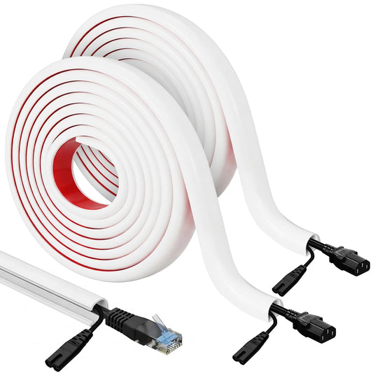 Tatuo 2 Pcs Silicone Wall Wire Hider, 10 ft Each, Self-Adhesive Flexible Cord Hider Wall, Side Open Wire Covers Cable Concealer for Mounted TV, Home