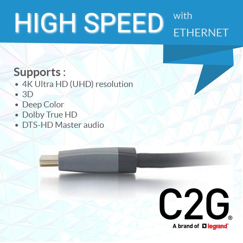 C2G HDMI Cable, 4K, High Speed HDMI Cable, Ethernet, 60Hz, in Wall HDMI Cable, CL2, 20 Feet (6.09 Meters), Black, Cables to Go 50632