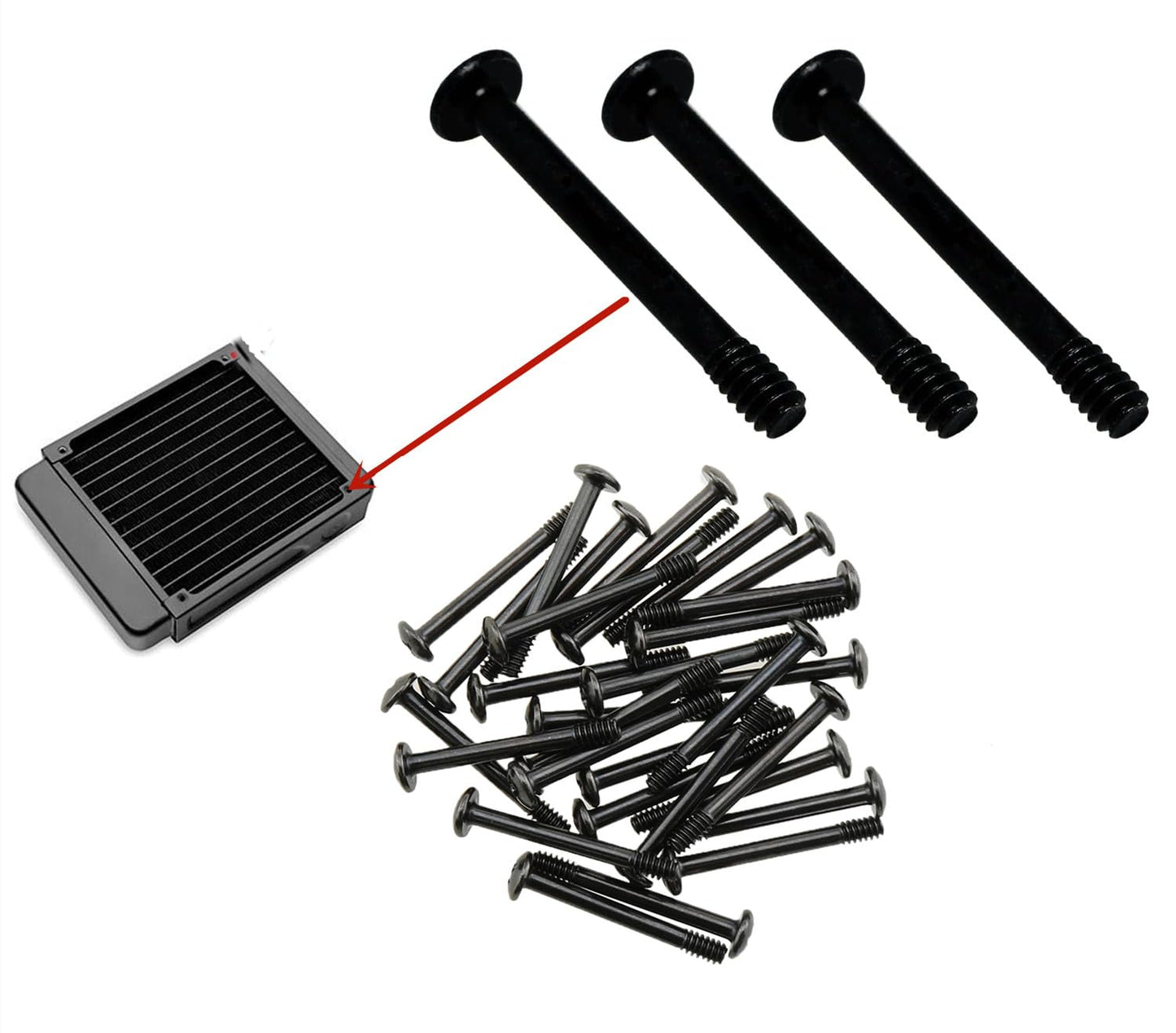 70pcs Fan Mounting Screw Radiator Water-Cooled Exhaust Fixing Black Long Screw(32x30mm)