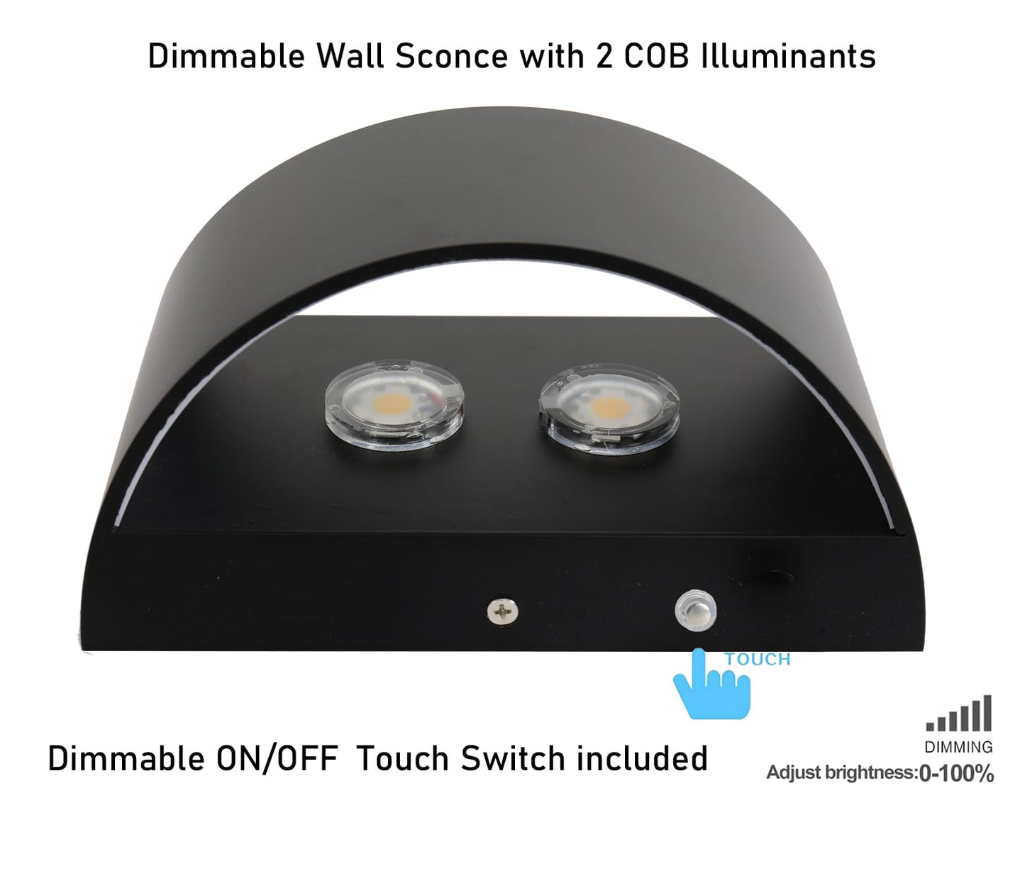 ZYI Dimmable Wall Sconce with Built-in Switch, 20W Hardwired COB Wall Lamp 6000K, Matte Black Aluminum Double-Sided Wall Light Fixture, Bedroom